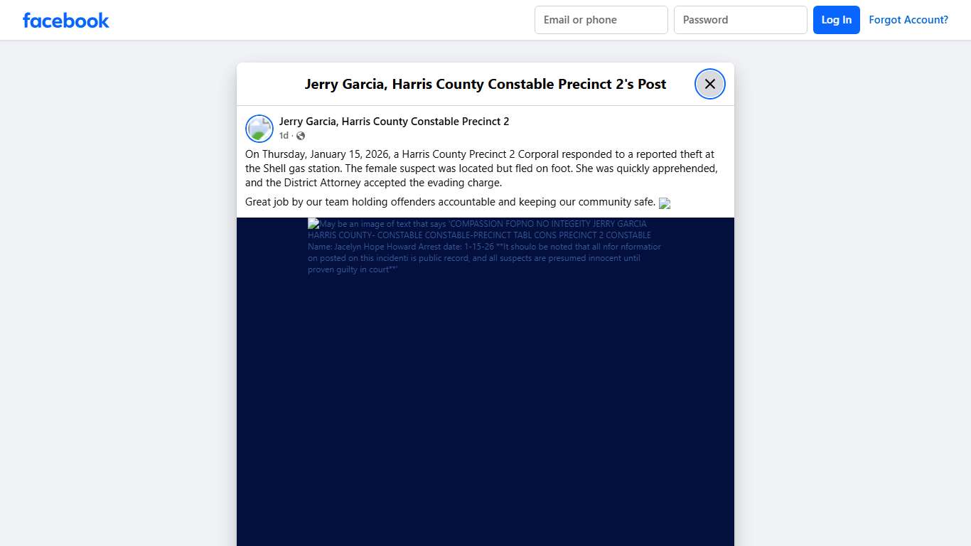 On... - Jerry Garcia, Harris County Constable Precinct 2 Facebook